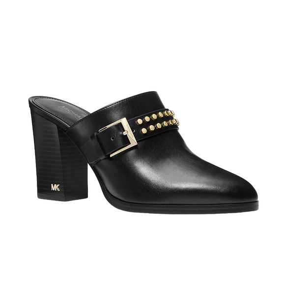 Michael Kors Kara Mule Studded Faux Leather Clog Heel Shoe Black/Gold 8 Nib $195 - Picture 1 of 3